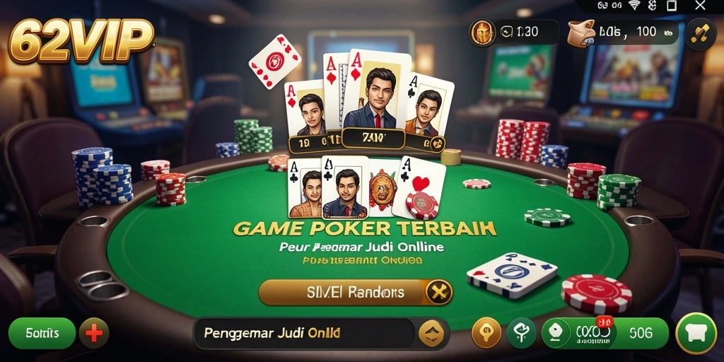 Tampilan gameplay Poker yang mendebarkan di 62VIP.