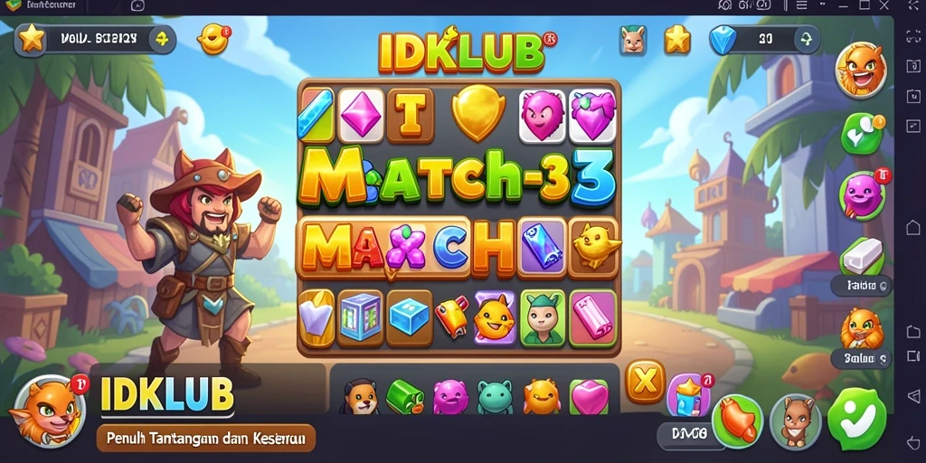 Tampilan gameplay seru IDKLUB dengan tantangan Match-3 yang menarik.