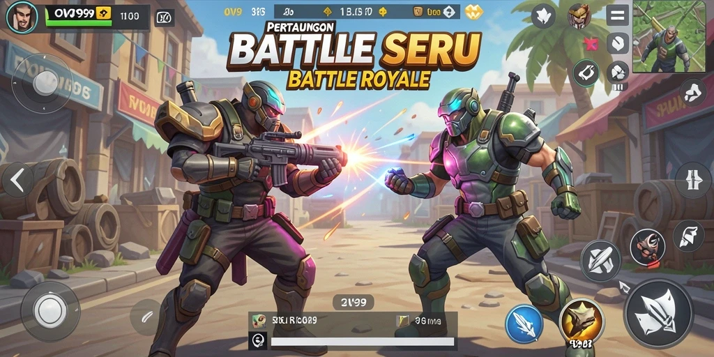 Tampilan gameplay OVO99 yang mendebarkan dengan aksi Battle Royale.